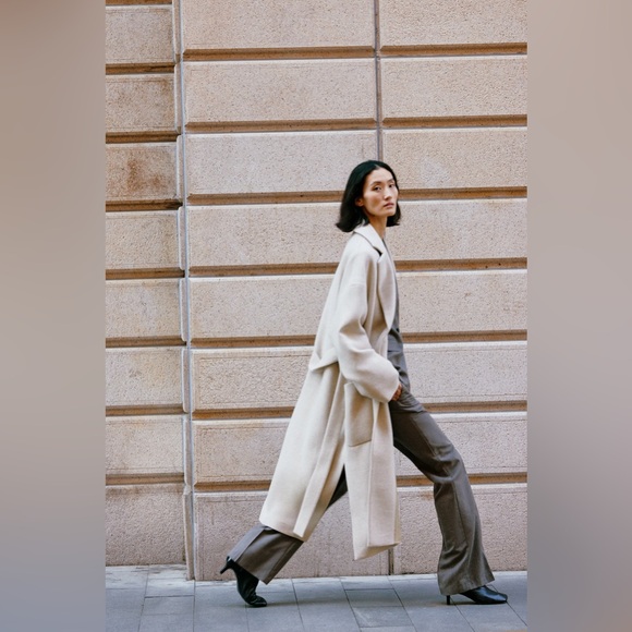 Zara coat belted trench wool classic casual jacket overcoat - Picture 4 of 11